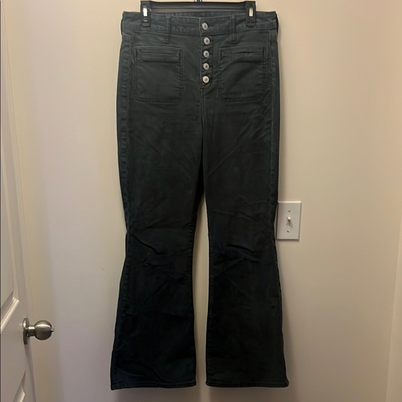 American Eagle gray Super High Rise Flare Stretch Corduroy pants. Size 10 - Picture 1 of 6